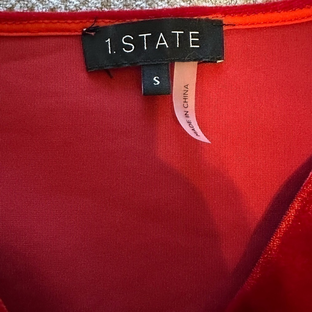 State V-Neck Velvet Button Front Top Red - Picture 6 of 10
